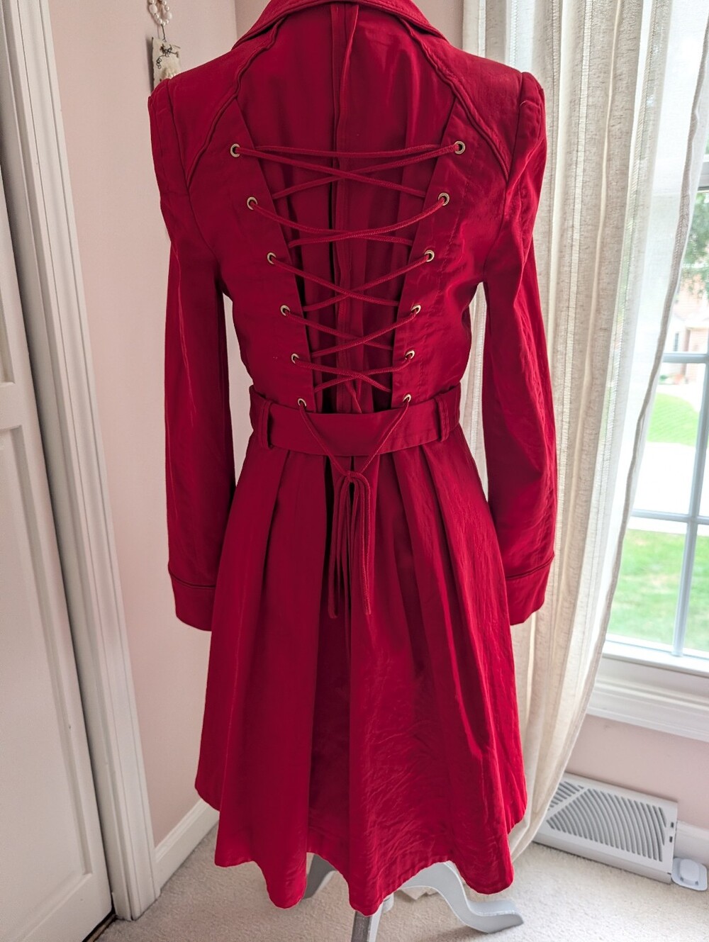 Women's Red Belted Trench Coat — Classic Tailored Trench